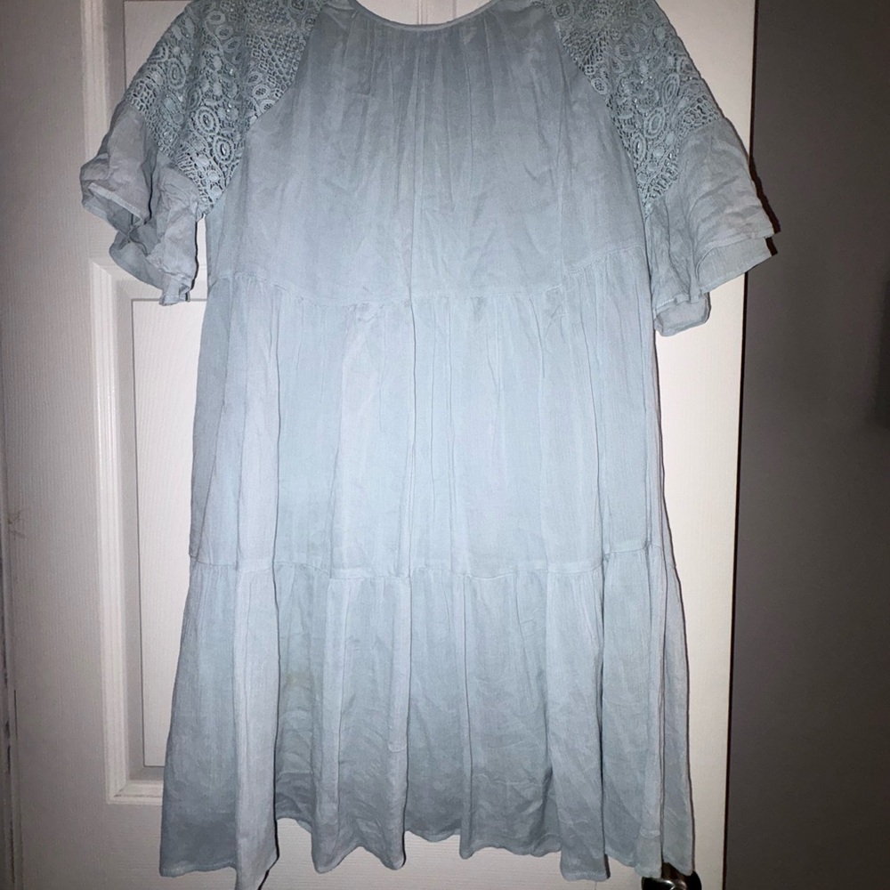 GB Girls Light Blue Casual Dress with Lace Sleeves